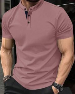 Camisa casual de polo manga corta con cuello de pie de unicolor