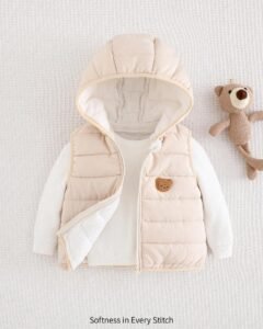 Chaleco de forro polar con capucha y cremallera con diseño de oso