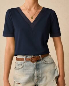 Blusa de manga corta casual de unicolor para mujer