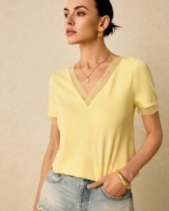 Blusa unicolor de manga corta y casual