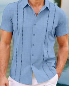 Camisa casual de manga corta y color liso para hombres