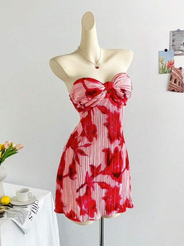 Vestido mini tubo de mujer con estampado floral y lazo