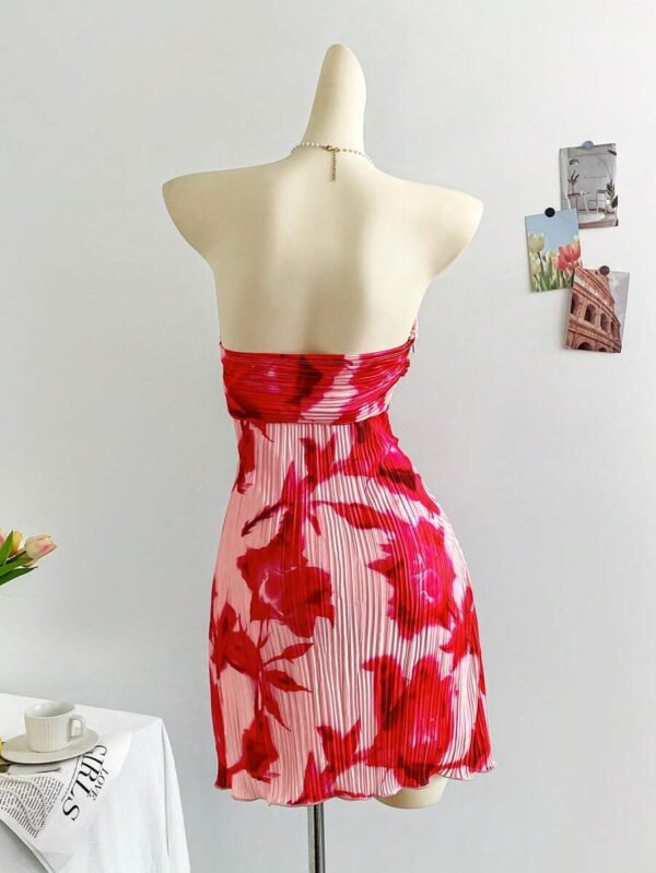 Vestido mini tubo de mujer con estampado floral y lazo - Imagen 3