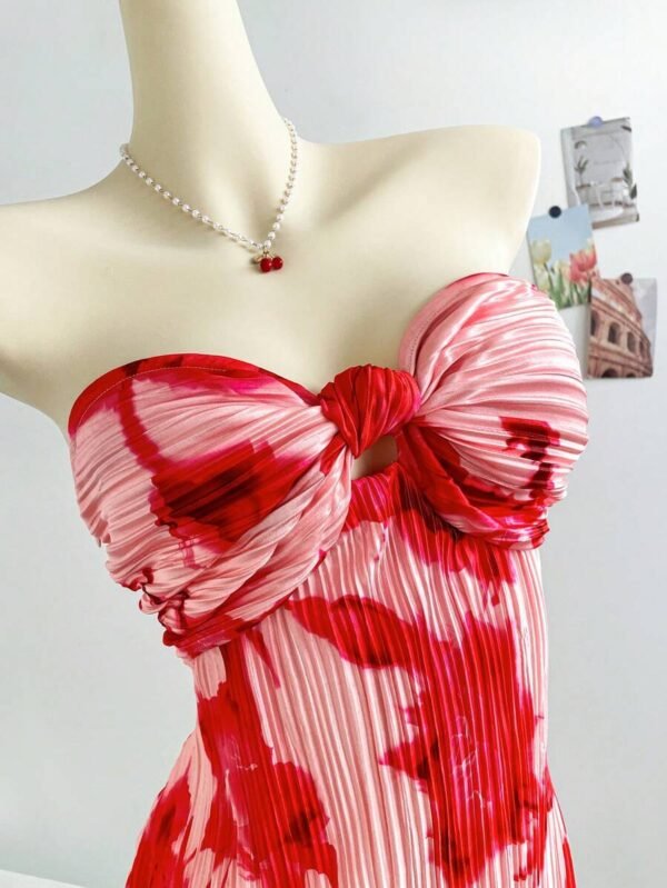 Vestido mini tubo de mujer con estampado floral y lazo - Imagen 2