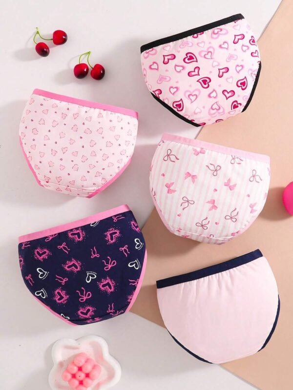 5 bragas de algodón para niñas con estampado de corazones y lazos - Imagen 3