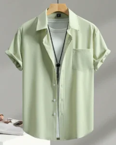 Camisa casual de manga corta y unicolor para hombre