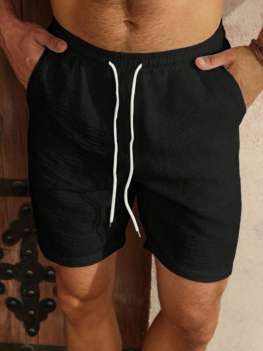 Pantalones cortos sólidos relajados de hombre con bolsillos - Imagen 2
