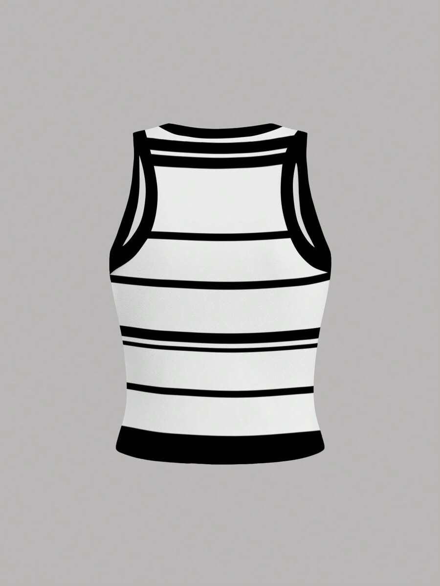 Camisetas sin mangas informales de cuello redondo con estampado de rayas - Imagen 2