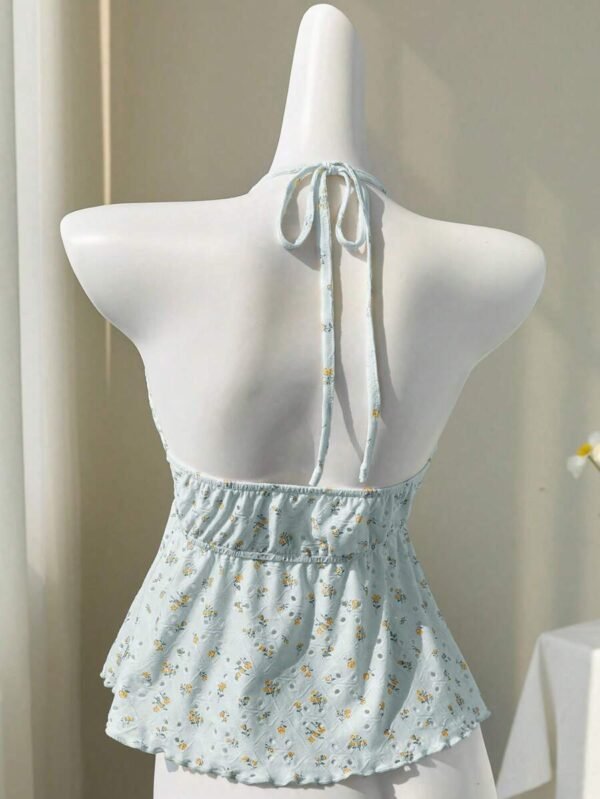 Blusa  sin espalda con escote en V hueco con estampado de flores - Imagen 3
