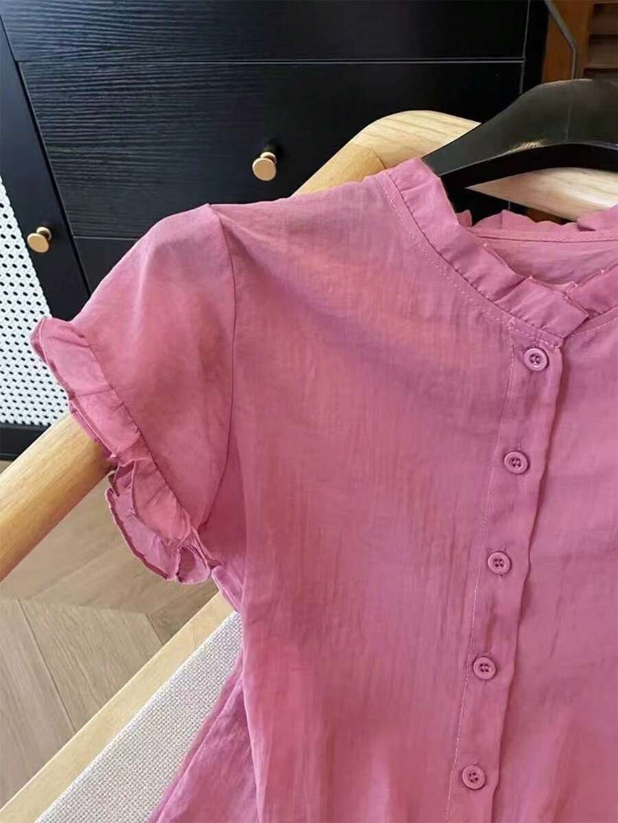 Blusa de mujer informal con cuello de volantes de color púrpura - Imagen 2