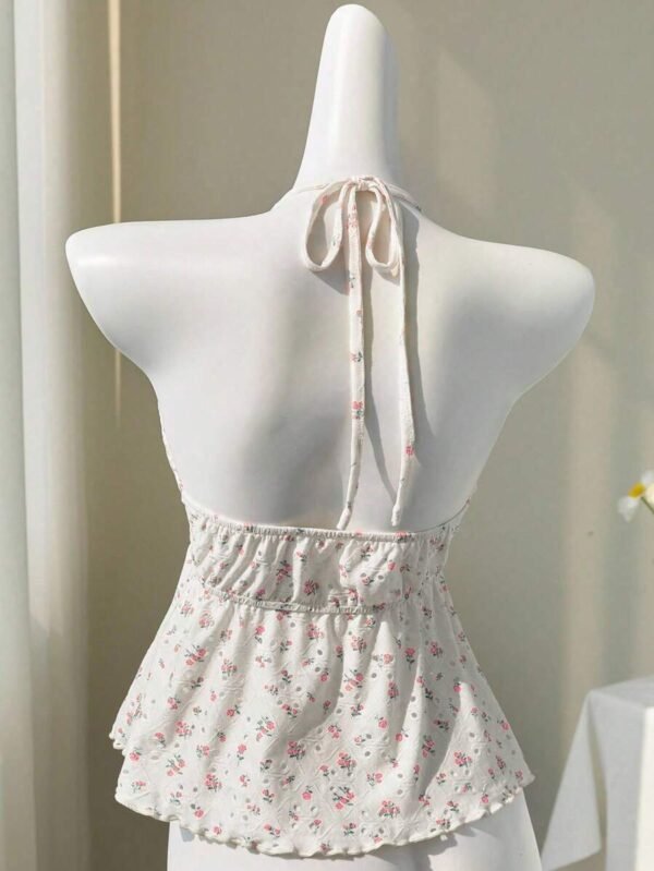 Blusa acortada con escote en V hueco y espalda descubierta - Imagen 3
