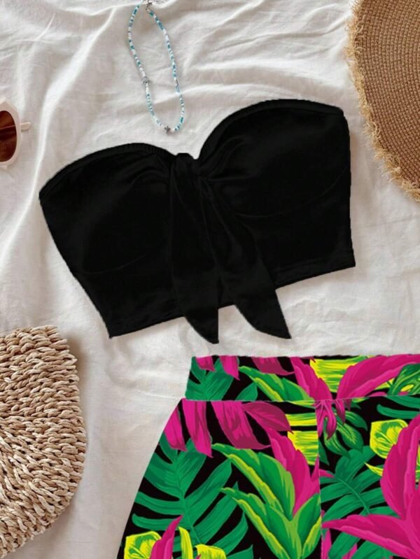 Top bandeau informal y pantalones cortos con estampado de hojas - Imagen 2
