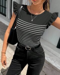 Blusa sin mangas de estilo francés con espalda abierta y rayas