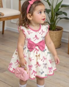 Vestido de manga larga con estampado de lazos