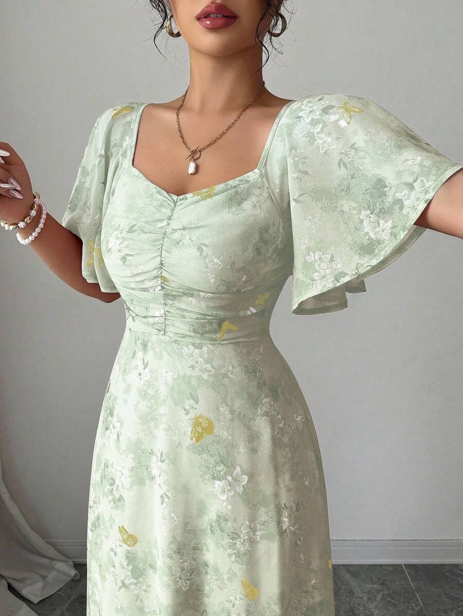 Vestido corto de verano de estilo francés dulce con estampado de mariposa - Imagen 2