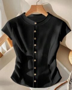 Blusa casual de manga corta y cuello redondo