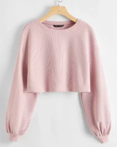 Pullover corto unicolor de hombros caídos