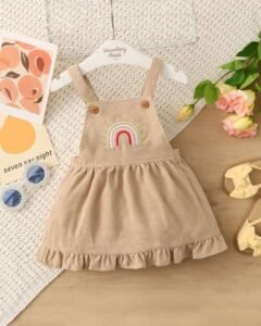 Vestido De Tirantes De Pana Con Bordado De Arcoiris Y Dobladillo