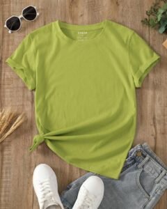 Camiseta unicolor de cuello redondo para mujer