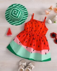 Conjunto de vestido de tirantes y sombrero casual de 2 piezas