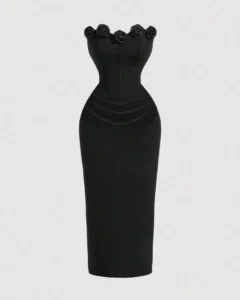 Vestido entallado de longitud media con diseño floral 3D