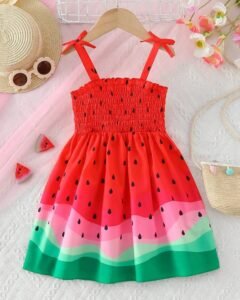Vestido de tirantes con estampado de sandía para niña