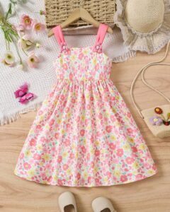 Vestido elegante para niña con unicolor y decoración floral