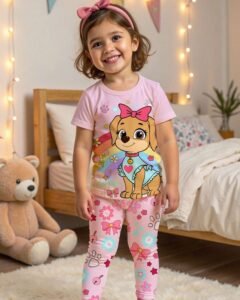 Pijama de niña joven con patrón lindo de cachorro