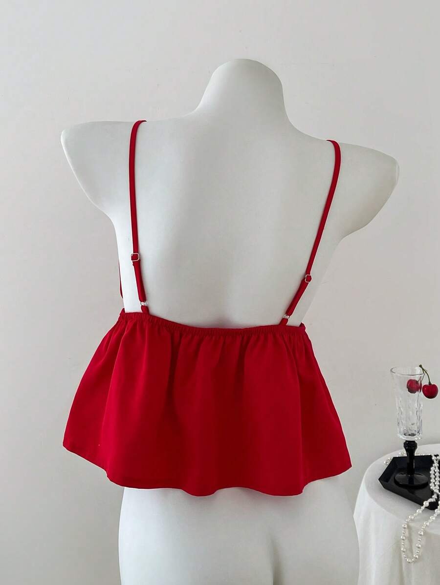 Top de tirantes de mujer en unicolor, escote de uve y con lazo - Imagen 3