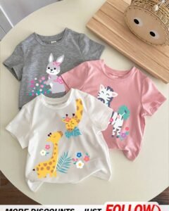 Camisetas manga corta con cuello redondo y estampado de animales