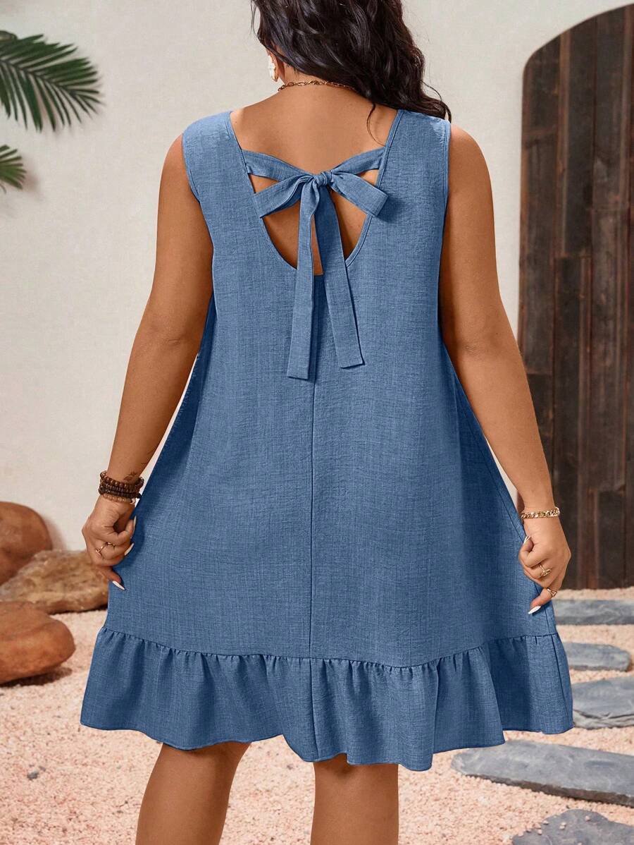 Vestido de verano sin mangas con pliegues, de unicolor - Imagen 3