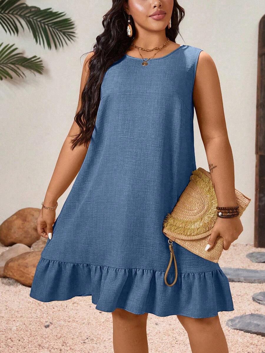 Vestido de verano sin mangas con pliegues, de unicolor - Imagen 2