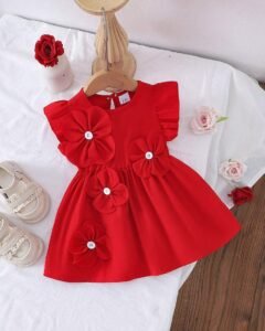 Vestido de verano ligero y lindo de color rojo para bebé