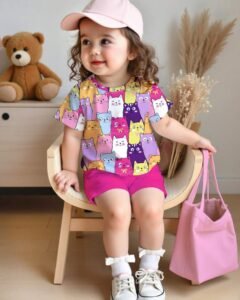 Conjunto de camiseta de cuello redondo y leggings con estampado lindo