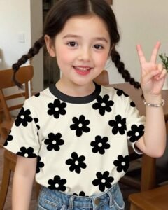 Camiseta de manga corta con cuello redondo casual para niña