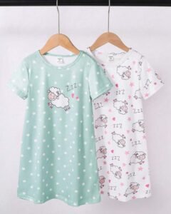 Pijama camisón largo de manga corta con estampado de ovejas