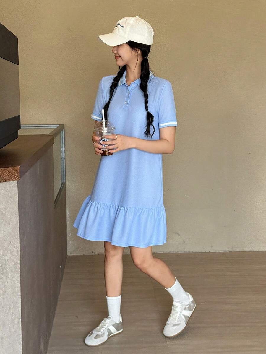 Vestido casual y cómodo de cuello alto con contraste - Imagen 3