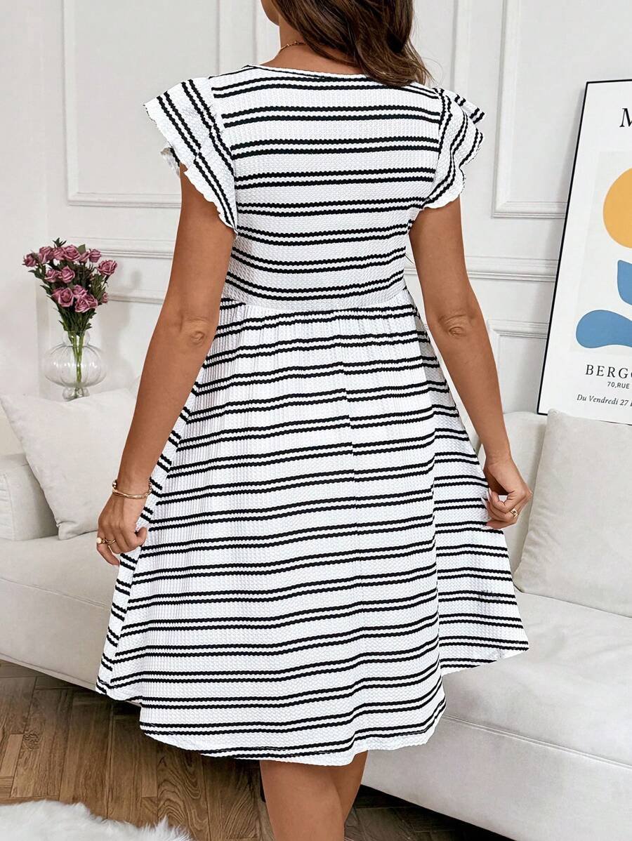 Vestido casual de manga larga con cuello redondo a rayas - Imagen 3