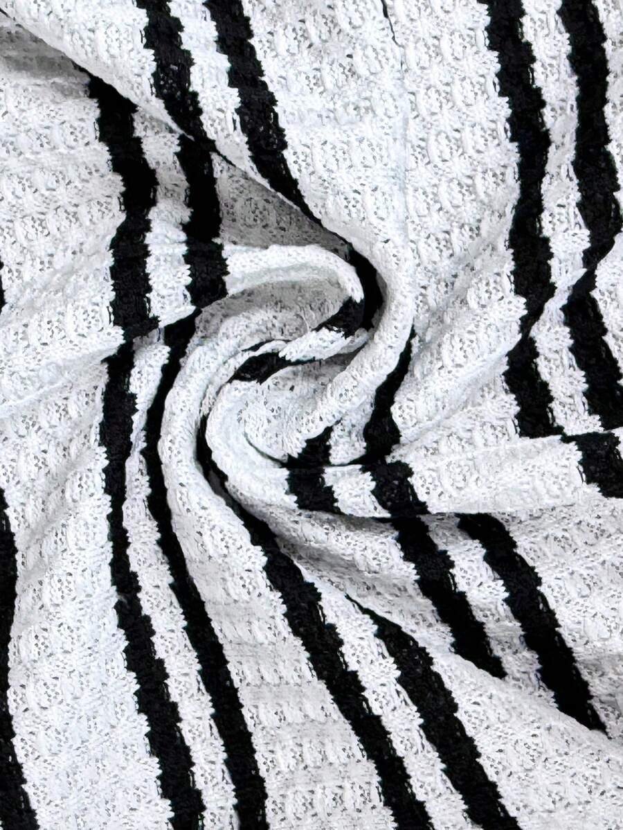 Vestido casual de manga larga con cuello redondo a rayas - Imagen 2