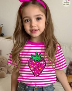 Camiseta de manga corta de cuello redondo minimalista casual para niña