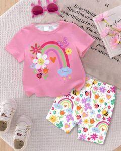 Conjunto de camiseta de cuello redondo y leggings con estampado lindo