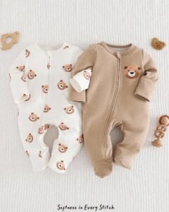 Peleles de punto suave con estampado de oso de dibujos animados