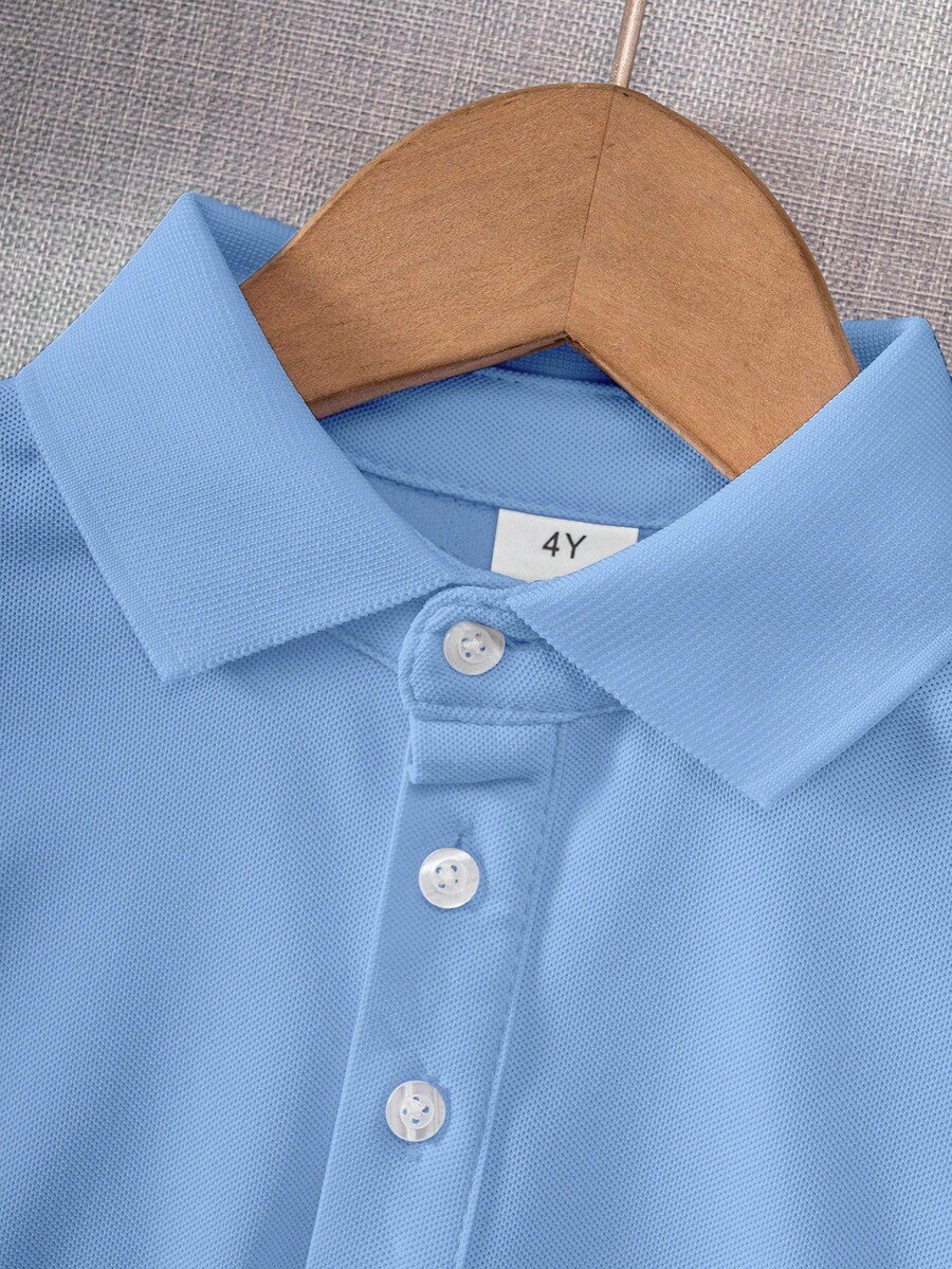 Camisa polo de manga corta de color rojo sólido clásica para niño - Imagen 2