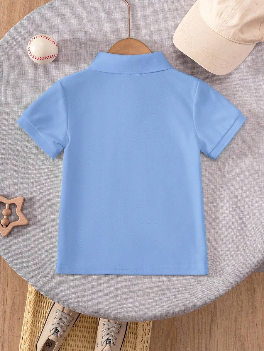 Camisa polo de manga corta de color rojo sólido clásica para niño - Imagen 3