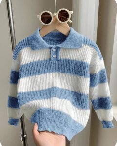 Suéter polo de rayas suelto, suave y cómodo