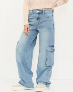 Jeans Cargo Recto Azul Deslavado