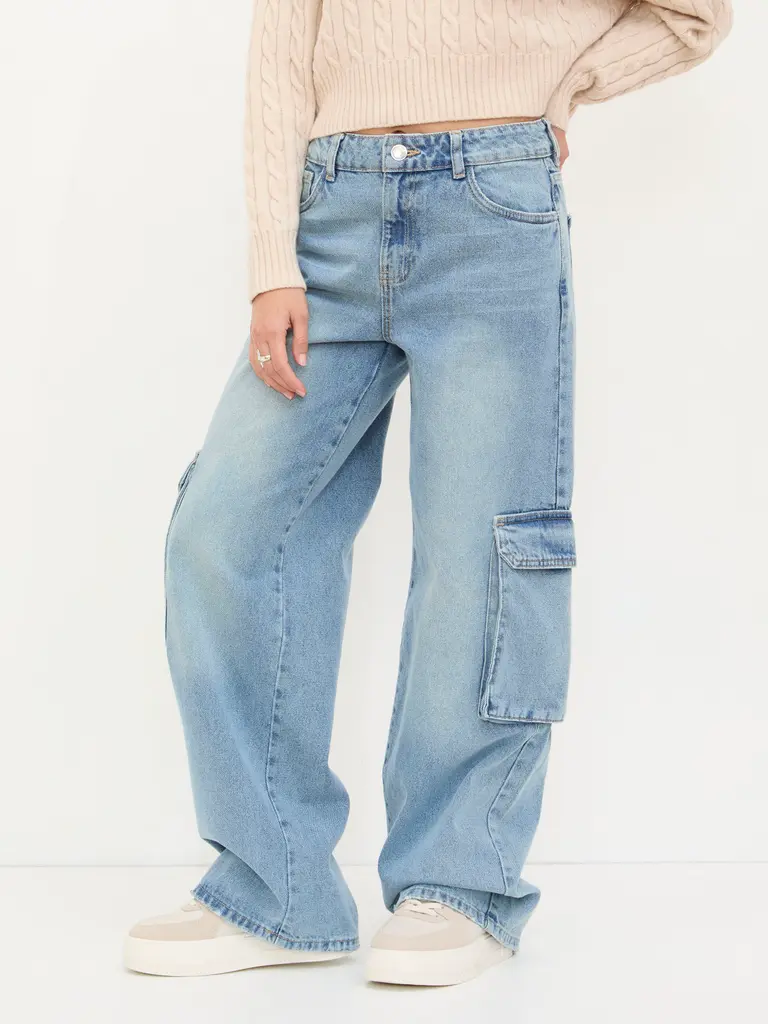 Jeans Cargo Recto Azul Deslavado