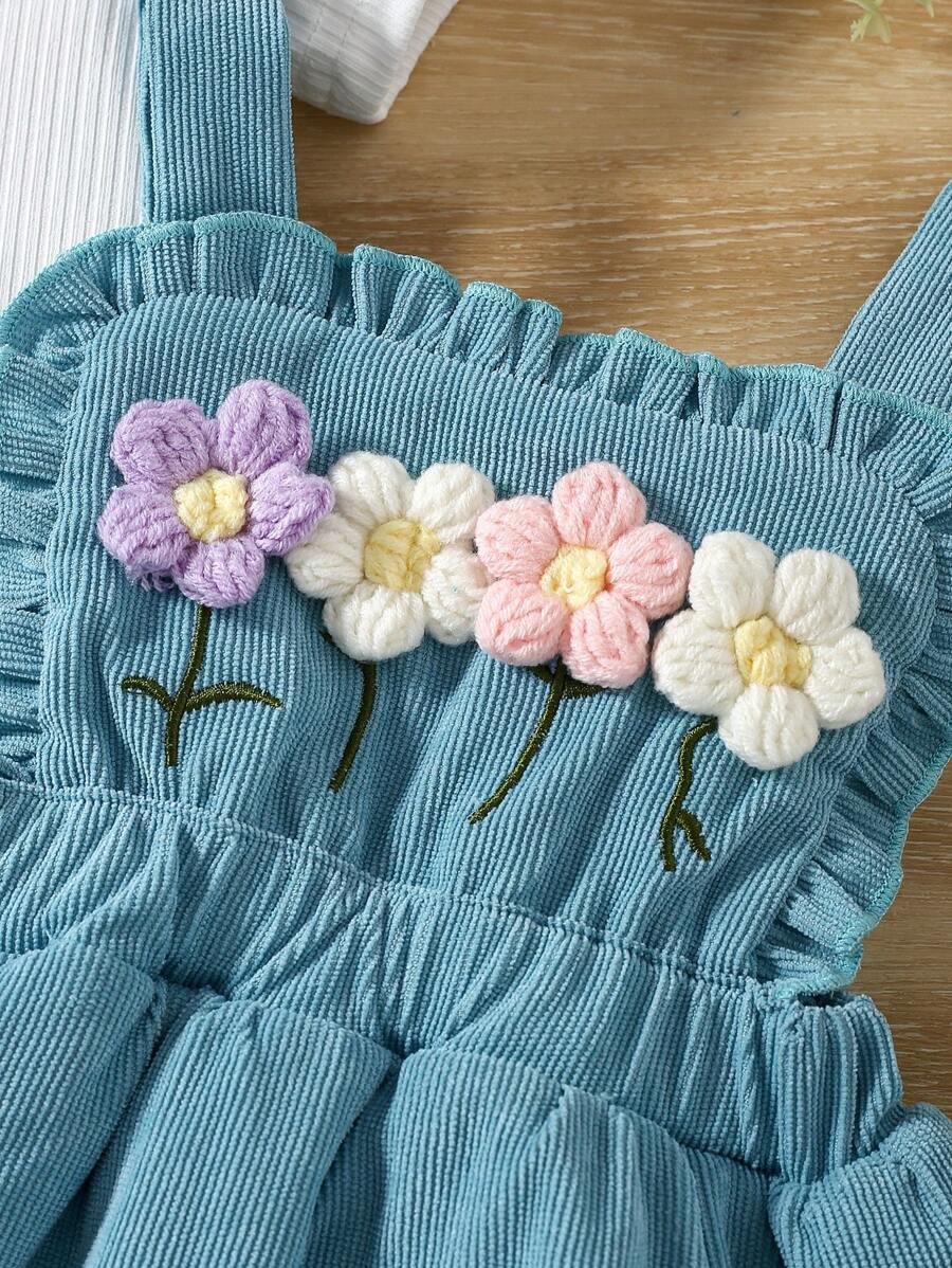 Body de manga corta y vestido de peto con bordado floral - Imagen 2