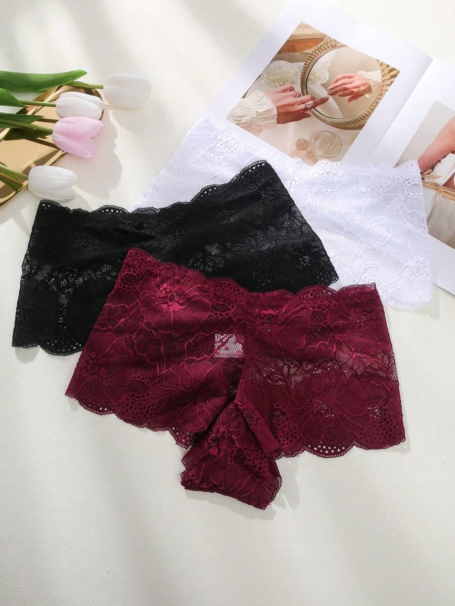 3 Piezas Lencería De Encaje De Tanga Triangular Para Mujer - Imagen 3