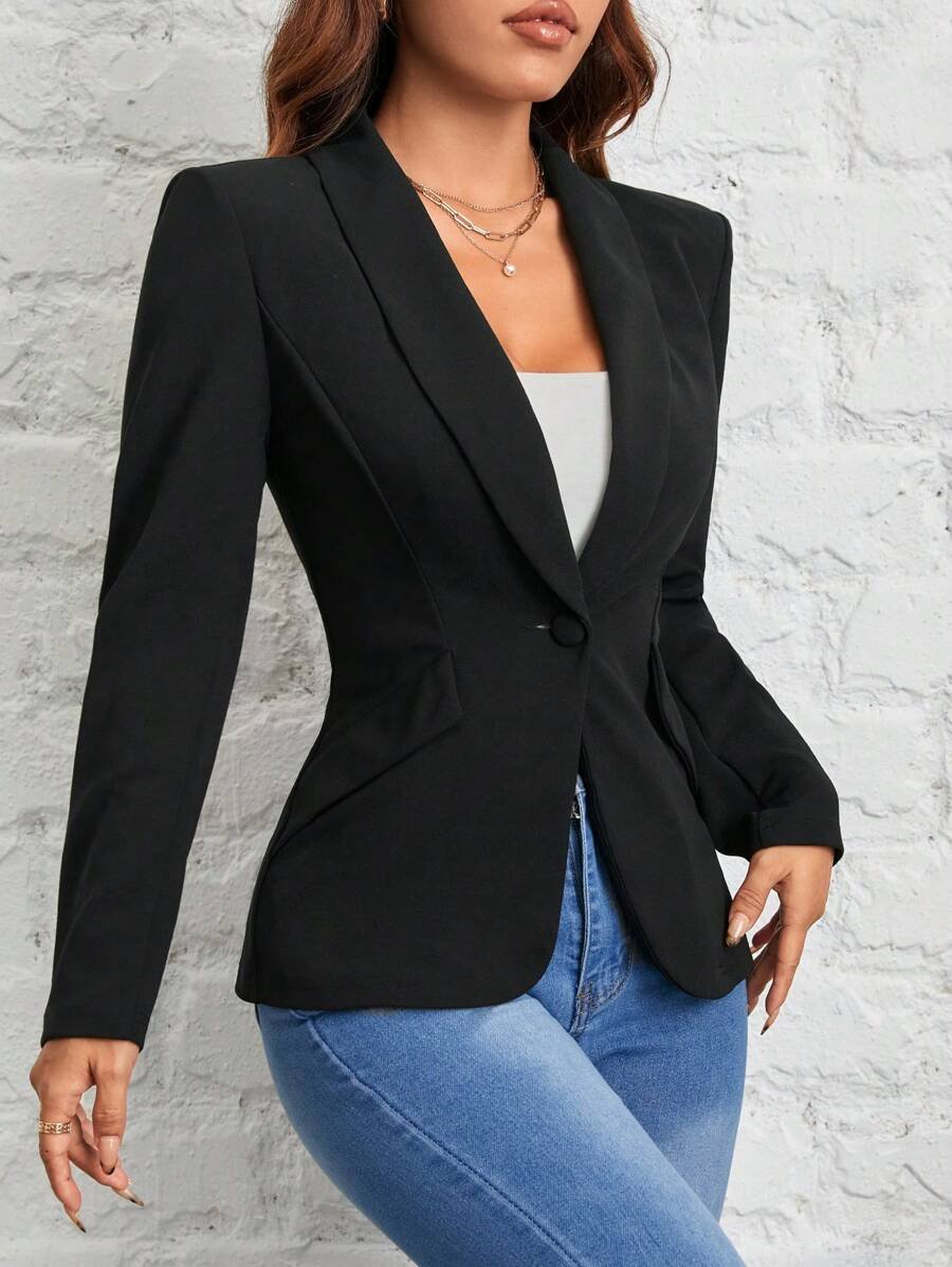 Chaqueta de traje negro de solapa y un solo botón - Imagen 2